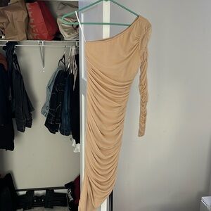 nude color fitted dress size small, long dress.